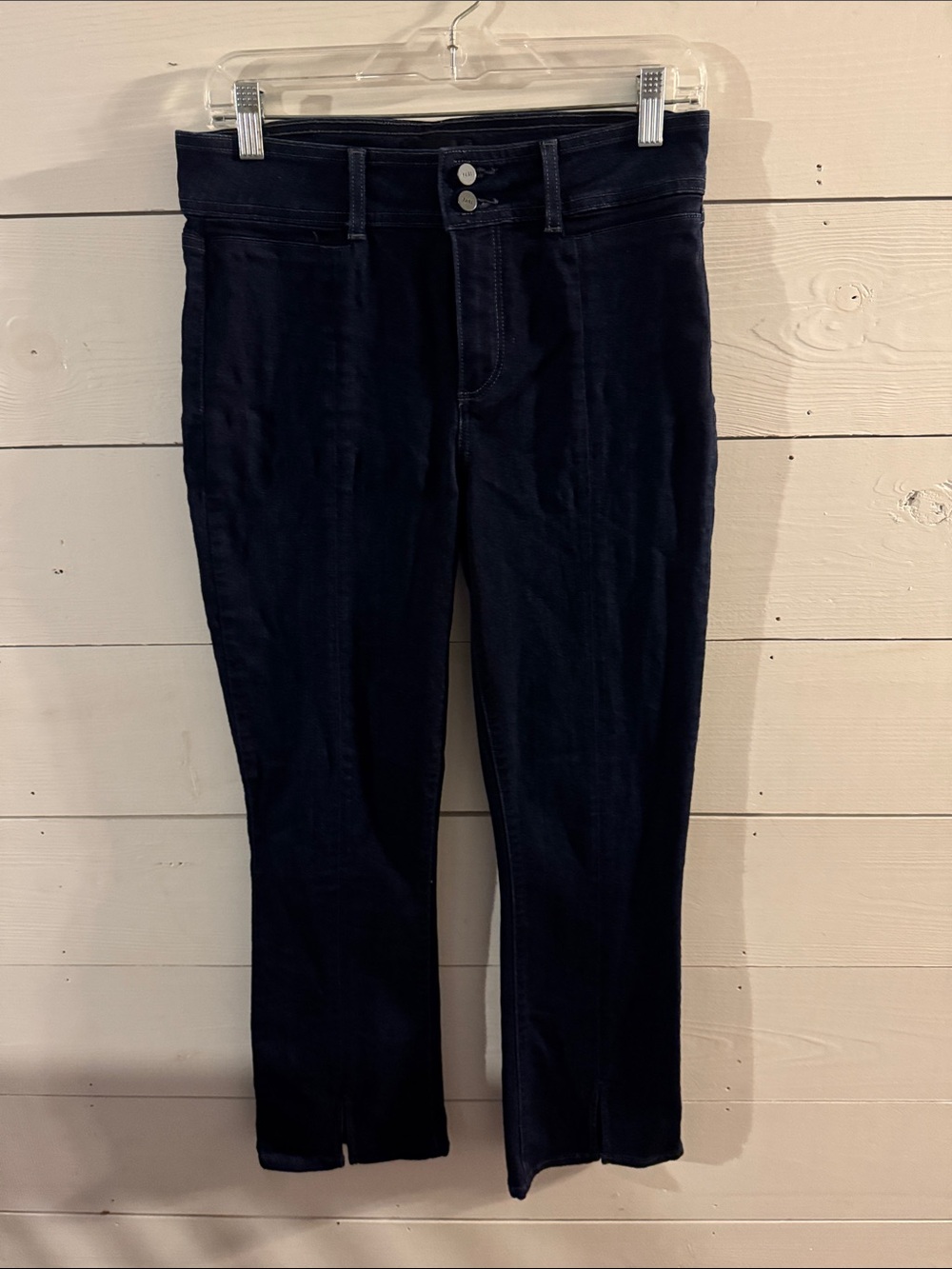 PAIGE Claudine Navy Ankle-Length Slim Cropped Jeans with Split Hem Flare
